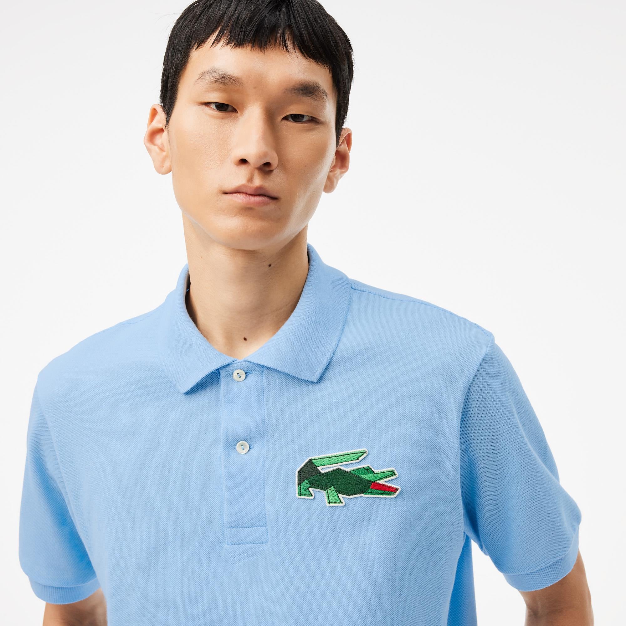 Lacoste Classic Fit L1212 Graphic Badge Polo Shirt Pale Blue